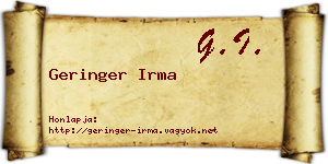 Geringer Irma névjegykártya